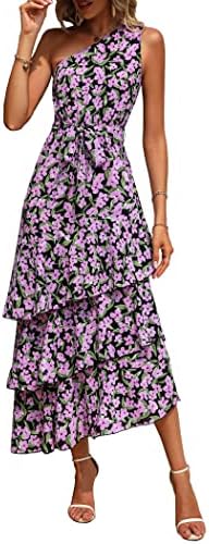 PRETTYGARDEN Women's Summer Floral Sundress Casual One Shoulder T...