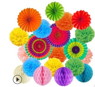 20 Piezas Pompones de Papel, Pom Poms Ventilador, Pompones de Guirnalda de Papel, Flores de Papel Decoracion para Fiestas, Bodas, Cumpleaños, Festivales, Suministros de Fiesta