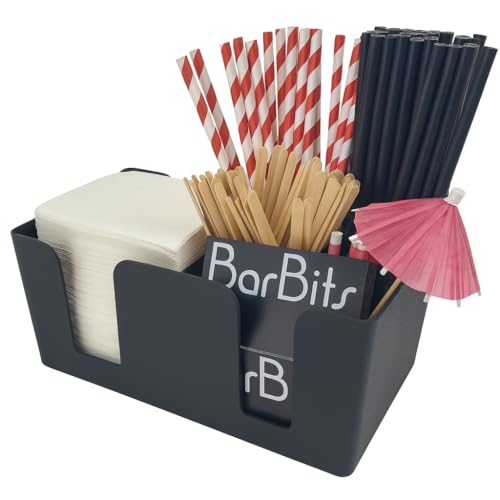 BarBits Panier de bar classique noir – Porte-serviettes de cocktail, accessoires de table, organisateur de table, panier à condiments, support de paille