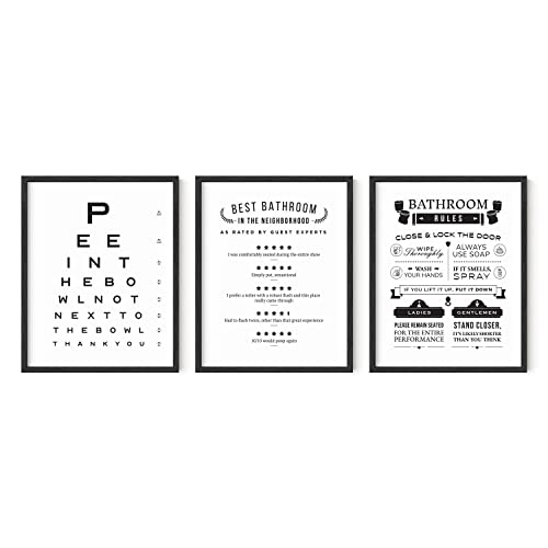 HAUS AND HUES Bathroom Wall Art - Set of 3 Funny Prints, Signs and Decor (11x14 Black Framed)