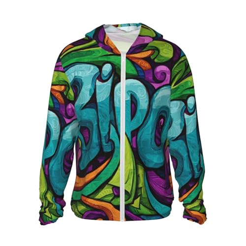 UPF 50+ Sun Protection Hoodie Long Sleeve Graffiti Drawing Art Sun Shirt Rash Guard Fishing Shirts for Men