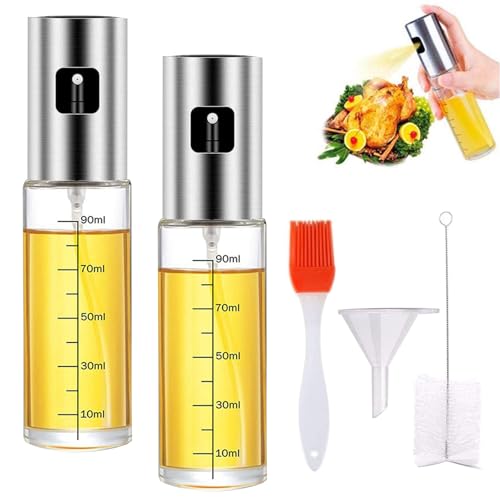 FEADBYT Botella de spray de aceite, paquete de 2 botellas de spray de aceite, spray de aceite de oliva de 100 ml con graduaciones, botella de spray de aceite de cocina, botella de vidrio de aceite de