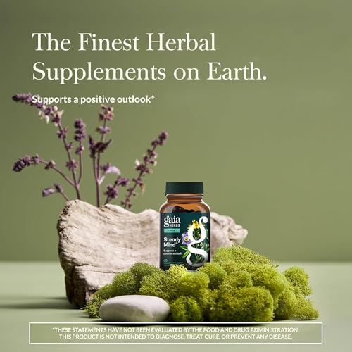Gaia Herbs Steady Mind - Supplement Support with Herbs Traditionally Used for Stress Relief* - with St. John's Wort, Passionflower, Vervain & Oats - 60 Vegan Liquid Phyto-Capsules (60 Servings)