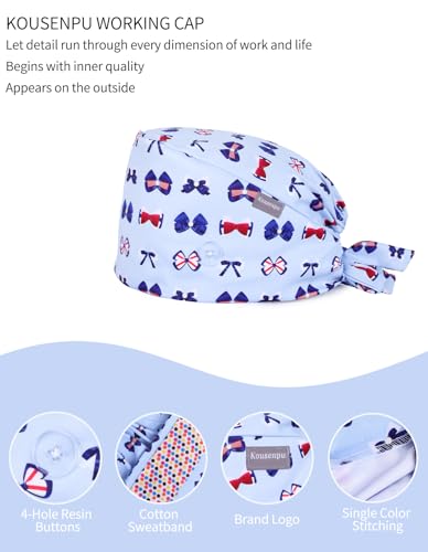 Image of Kousenpu Scrub Caps for Women, Adjustable Women's Surgical Cap with Buttons, Breathable Cute Design for Nurses and Doctors