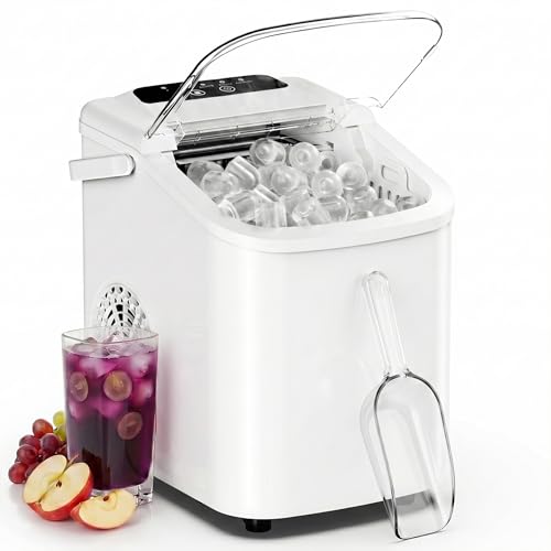 Image of Sweetcrispy Countertop Ice Maker with Scoop, Basket and Handle, Portable Ice Machine 9 Cubes Ready in 6 Mins, 26.5lbs in 24Hrs, 2 Sizes for Home Kitchen Office Bar Party
