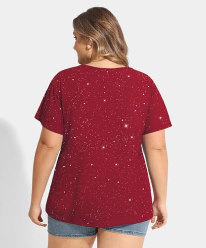 Image of CARCOS Plus Size Tops for Women Short Sleeve Shirts Basic Tee Solid Color Blouse V Neck Tunic Loose Fit Tshirts Summer XL-5XL