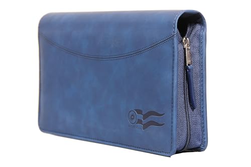 Image of Sukeshcraft Multiple Cheque Book Holder | Original PU Holds Upto 8 Cheque Books, 1 Pin-Sim Slot,14 Credit /Debit Card Slots (PU, Sensa Dark Blue)