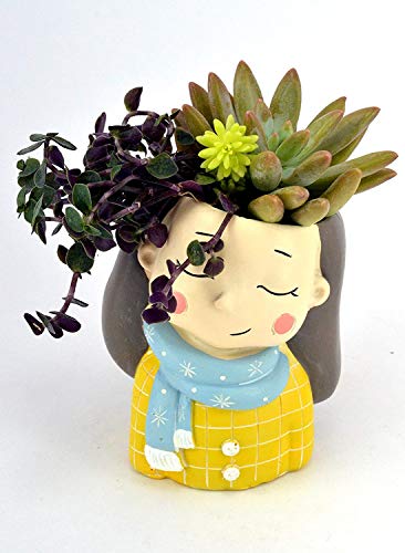 Image of Cute Beautiful Combo Pack of Girls Succulent Planter Pots Resin Creative Flowerpot Plant Pots Planter Container for Home Garden Office Desktop Decoration (6 Girls Set)