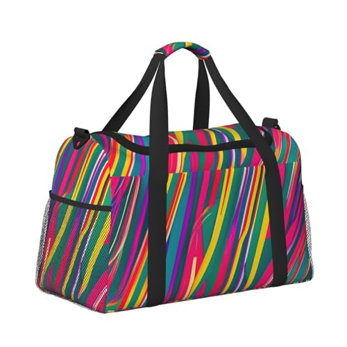 Rainbow Lines Print Travel Hand Travel Bag Weekender Overnight Carry On Tote Foldable Crossbody Bag3