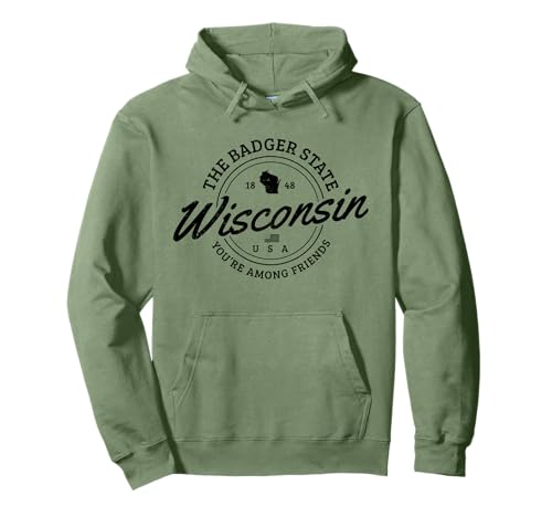 Wisconsin Est. 1848 Badger State Map Souvenir Pride Pullover Hoodie