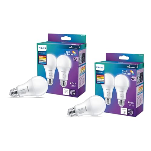 Philips LED 75W A19 Light Bulbs 4-Pack Selectable White Multi-CCT 1100 Lumen (11W = 75W) Dimmable Frosted Flicker-Free Light Bulbs