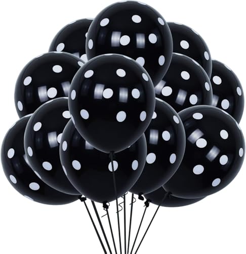 Image of TONIFUL 100pcs Black and White Polka Dots Balloons 12inch large Polka Dot Latex Party Balloons for Wedding Birthday Party Festival Decoration Halloween Supplies