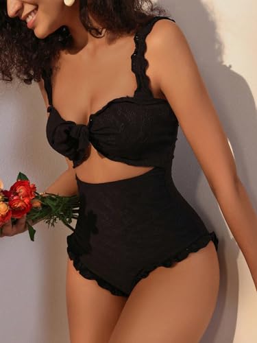 Verdusa Women's Cut Out One Piece Swimsuit Frill Trim Tummy Control Bathing Suit4