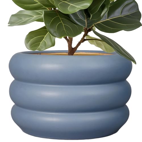 SQOWL Ceramic Planter for Outdoor Plants 13.5 Inch - Plant Pot with Drainage Hole Large Pot for Plants Indoor Unique Round Planter for Entry Way Table Home Decor Gray