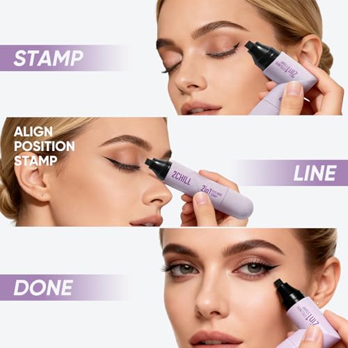 2CHILL 2-Pack Drehbarer Eyeliner Stempel, Wasserfest & Schweißfest, Schnell Trocknend, Langanhaltend, Mattes Finish, Einfaches Augen-Make-up für Anfänger, Kosmetik(Schwarz+Braun)