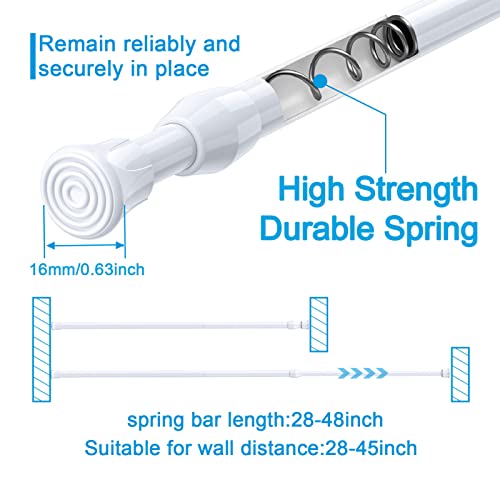 2Pcs Spring Curtain Rods 28 To 41 Inch Shower Tension Rod Black Spring Curtain Rod Adjustable Curtain Rod Expandable Curtain Rod Pressure Curtain Rod Bars Tensions Rod (28 To 41Inch-2Pcs, White) #TOP2