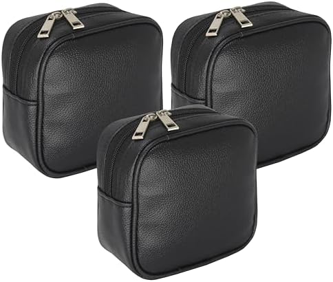atorakushon Makeup Pouch for Girls, Pu Leather Cosmetic Pouch for Women, Small Pouches for Jewellery Women with Waterproof Lipstick Travel Organiser Black Set of 3