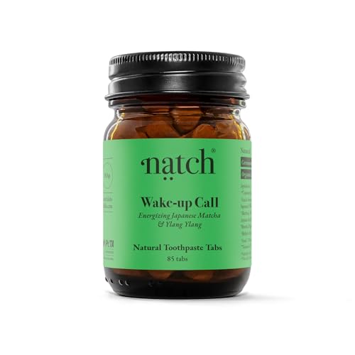 Natch Wake up Call Zahnpasta Tabs Matcha Ylang Ylang & Pfefferminzöl für energetische Frische Natürliche Zahnpflege Fluoridfrei Vegan & Plastikfrei 85 Tabs