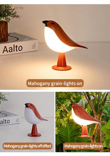 Remote control bird desk lamp in mahogany color, rechargeable small desk lamp with 3 color temperatures, remote control and touch sensor, capable of playing bird calls, built-in battery drive — view 5