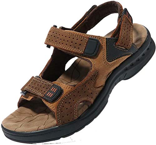 Dayiss Sandale Nubuck Homme Sandales Cuir de Vachette Bout Ouvert Marron Noir (Marron, 41) Cover