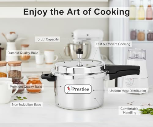 Image of Prestlee Aluminium 5 Litres Pressure Cooker | Outer Lid | Faster & Healthy Cooking | Gas Stove Compatible | ISI Certified | 5 Years Manufacturer's Warranty | Silver