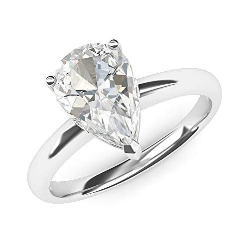 14k White Gold 8x12mm Simulated Pear-shaped Diamond Engagement Ring Domed Band Promise Bridal Ring2
