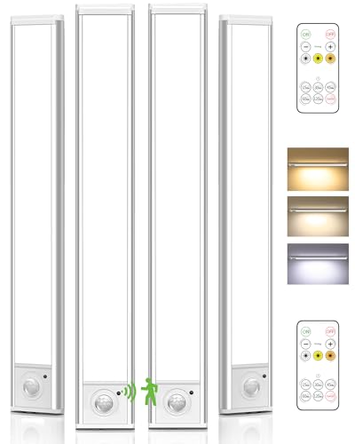 AMETHEUS 4Pack 12inch Under Cabinet Lighting, Rechargeable Motion Sensor Light Wireless Indoor, Dimmable 3 Color Temps Closet Lights with Remote, Indoor Under Counter LED Lights for Kitchen, Stairs
