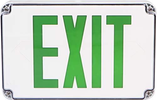 Morris Products Wet Location LED Exit Sign – Green with White Housing – Ni-Cad Battery Backup - Fully Automatic – Resistant to Humidity, Washdown Environment – Self-Contained – Energy Saving