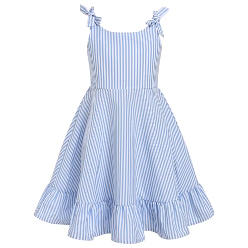 IBTOM CASTLE Kids Girls Stripe/Floral Print Summer Dress Spaghetti Straps Bowknot Midi Dress Casual Sundress