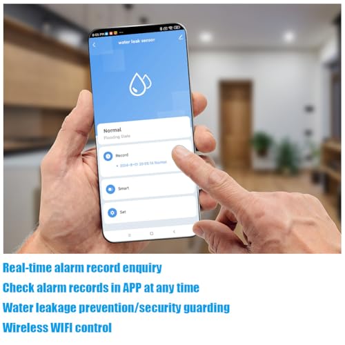 Flintronic Wassermelder, 80dB Wasser Sensor Alarm Wasserwarner Flut Detektor, 1m Sensorkabel, Wassermelder Wasseralarm, APP Fernüberwachung Durch, für Küche, Badezimmer, Keller, Waschküche, Garagen