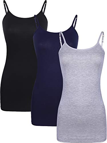 Image of WILLBOND 3 Pieces Women Basic Long Tanks Adjustable Spaghetti Strap Camisole Top