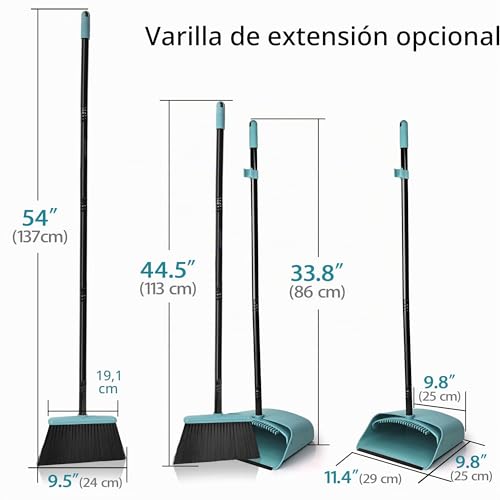 Miniatura 2 de Jehonn Recogedor Plegable Y Escoba De Mango Largo De 137 Cm, Cepillo Barrer Y Recogedor Vertical Con Peine Dientes Para Interior Casa Cocina Vestíbulo Jardín Oficina Habitación Gris Verde