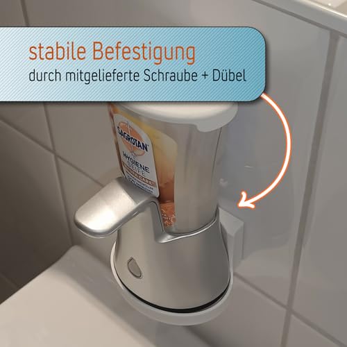 Sagrotan No Touch Wandhalterung, kompatibel mit Sagrotan Seifenspender, 3D gedruckte Halterung zur Wandmontage, platzsparend, stabil & hygienisch, inkl. Monatgematerial