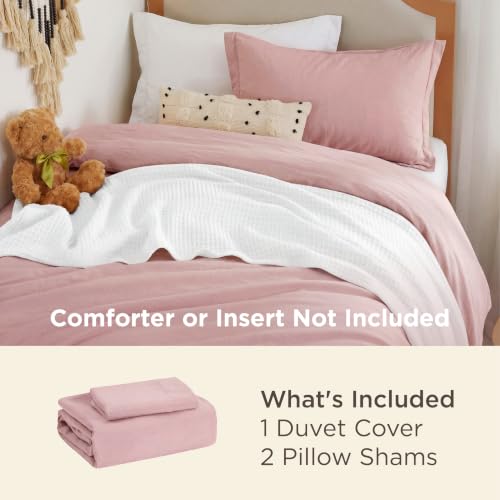 Image of Bedsure Pink Duvet Cover Twin /Twin XL Size - 2 Pieces Prewashed Cotton-Like Polyester Extra Soft Bedding Set, Includes 1 Duvet Cover 68 inchx90 inch with Zipper Closure & 1 Pillow Sham, No Comforter