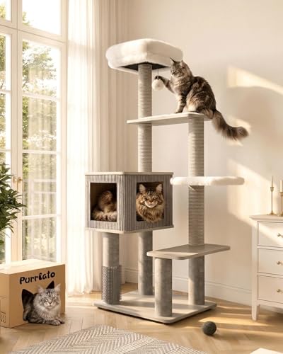 Árbol para gatos multi-nivel gris claro pesado miniatura 1