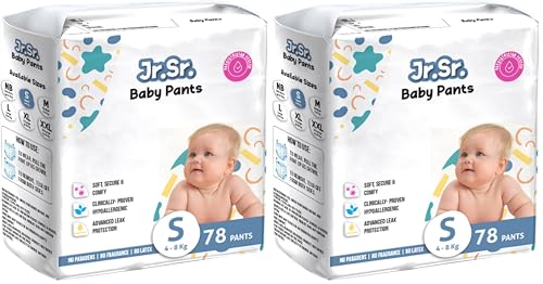 Image of Jr. Sr. Baby Diaper Pants with Advanced Leak Protection | Soft & Comfortable| Small | 4-8 Kg | 78 Counts | Pack of 2