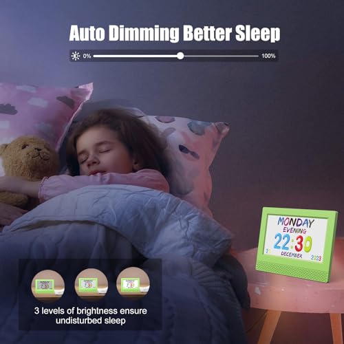 Image of Kids Digital Alarm Clock with Voice Scene Reminders, 7 inch Eye-Caring Display | Watercolor Wallpapers, Auto Dimming DST /Calendar Clock, Sleep Trainer Easy Setup Gift-Ready Box for Kids Birthday with Remote