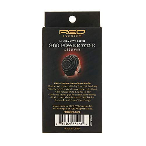 Red By Kiss 360 Power Wave X Bow Wow Curved Palm Boar Brush 100% Natural Medium Soft Bristles #TOP1