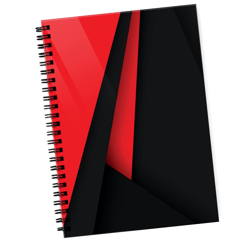DASM UNITED Printed Notebook Diary Planner Organizer Journal 100 GSM White Paper Unruled A5,160 Pages,Paperback wiro binding Notepad 14x21 cm - Black Red Fine Edges