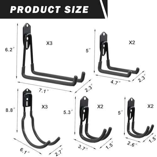 Image of Wallmaster Garage Hooks Organizer Kit,12 Pack Adjustable Heavy Duty Shelving Hook,Wall Mount Utility Steel Garage Organization (Black)