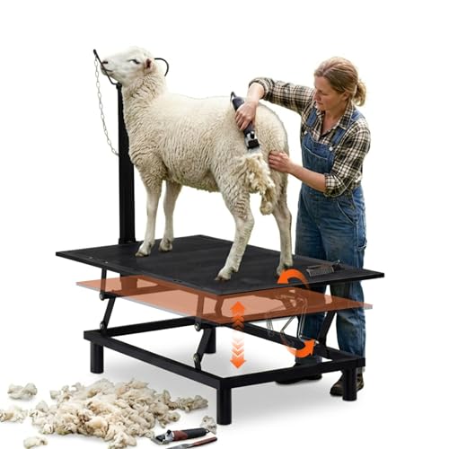 GTPLAYER Goat Milking Stand with Hand Crank Wheels 48x23 Adjustable Headpiece & Height for Grooming Milking Hoof Trimming Heavy Duty Metal Sheep/Goat Stand 500 LB Capacity Dark-Black