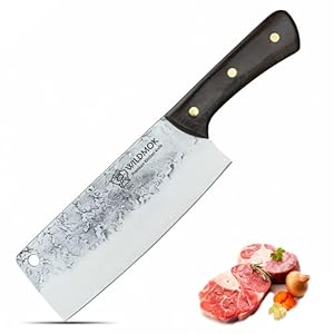 WILDMOK Handgesmeed Chinese koksmes 19 cm kloofmes van koolstofstaal Full Tang voor vlees en groenten