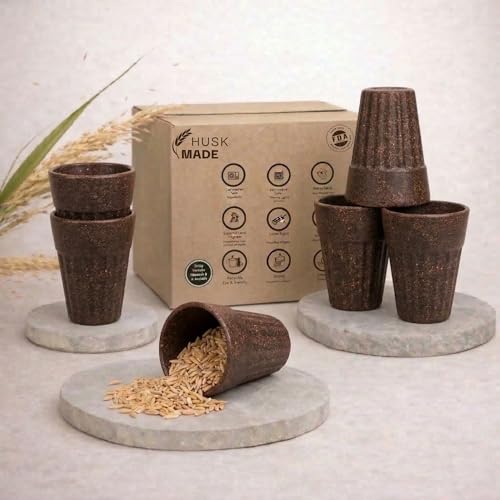 Image of Eco-Friendly Tea Cup Set of 6 | Kulhad Style Coffee & Tea Mugs | 140 ml Unbreakable, Stain-Free, Heat Resistant, Reusable, Microwave Safe | Rice Husk & Bamboo Fibre | Fibre Maximus