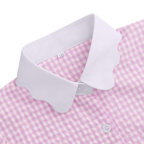 Image of Girls Button Down Shirt Puff Sleeves Blouse Summer Cute Top Doll Collar School Uniform, 4-13Y