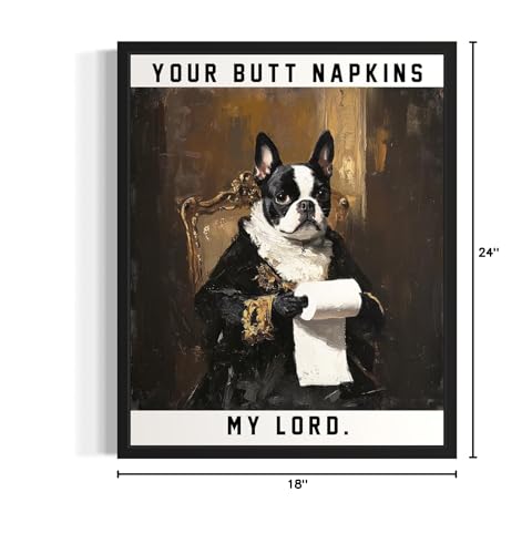 Image of Boston Terrier Gothic Bathroom Wall Art Print Poster, Dog Pet Lover Picture Painting Artwork Bedroom Living Room Office Dining Room 150D (Boston Terrier Gothic Bathroom, 18 x 24 inches, Unframed)
