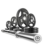 XMark CHISEL 115 lb Olympic Weights Set and XM-3817-BLACK Barbell, 7' Olympic Bar and Weight Plates