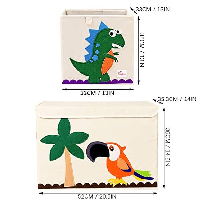 2 Pcs Foldable Animal Toy Storage Box/Bin/Cube, Collapsible Storage Organizer Chest Basket Container for Kids, Toddlers, Boys and Girls(13 x 13 x 13 Inch, Tiger & Koala)