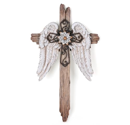 BC Home Decor Angel Wings Crosses Wall Décor, Rustic Decor Style, Decoration Gifts for Women, 12 inches H,Hand Painted by Buildclassic