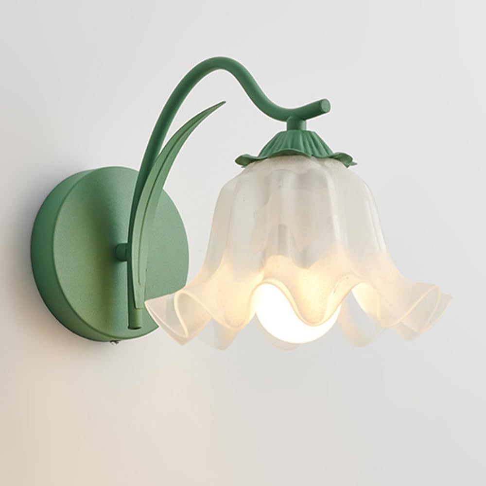 SXWNBIFH Cream Style Floral Wall Sconce Frosted Glass Wall Lamp Multi-Color Metal Frame G9 Base Hardwired Wall Light Fixture for Bedroom, Bathroom Vanity, Living Room, Hallway(Green)