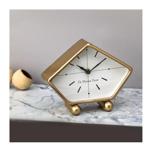 Image of Decor de Maison Handcrafted Marbellic Table Clock for Kids Room, Bedroom, Study Table, Office Desk, Classic Non-Ticking Tabletop Battery Operated Analog Desk Clock, Gold, Penta Time Clock